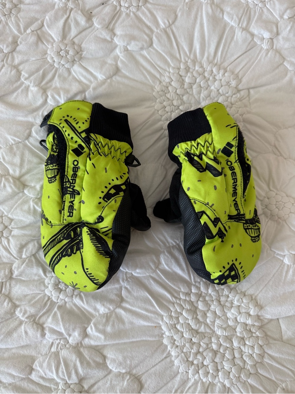 Obermeyer Neon Yellow & Black Kids Ski Mittens